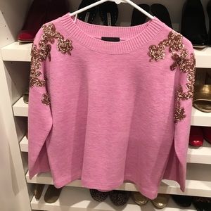 J. Crew lavender sweater w gold sequins.